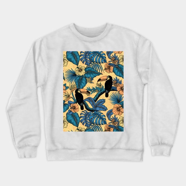 Toucan garden in blue and yellow Crewneck Sweatshirt by katerinamk